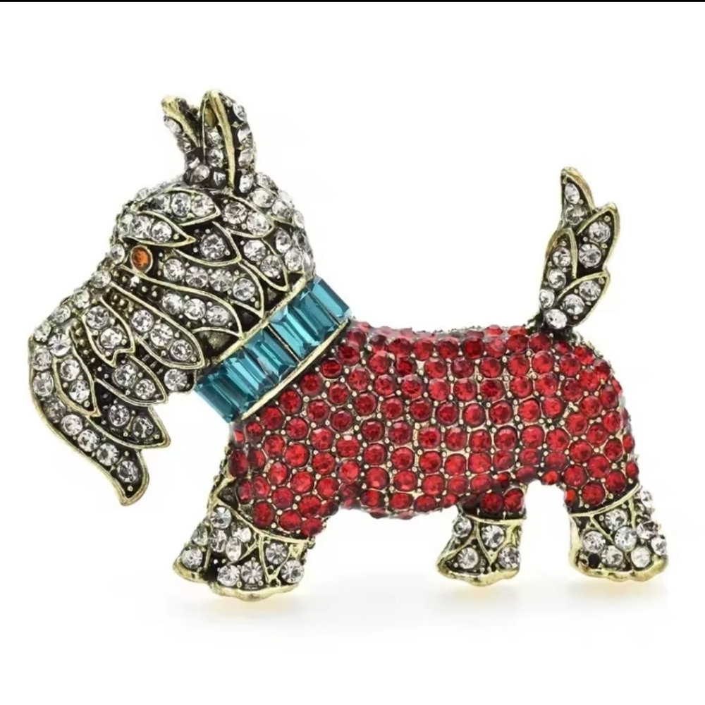 New! Scotish Terrier Crystal Bling Pet Brooch Pin Scarf Jacket Hat Coat Sweater